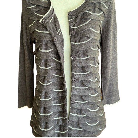 Anthropologie Sparrow Brown Scalloped 3/4-Sleeve Snap Closure Cardigan Sz M - Picture 7 of 12